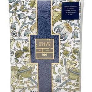 NEW WILLIAM MORRIS QUEEN SIZE DUVET SET COTTON BEDDING COVER BLUE/GREEN